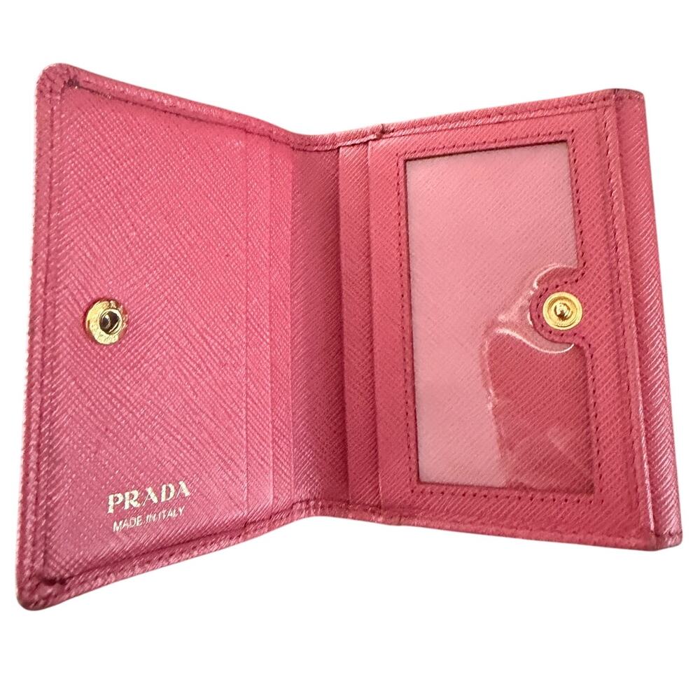 Prada Saffiano Leather Pink Compact Snap Wallet Authenticated - Picture 5 of 10